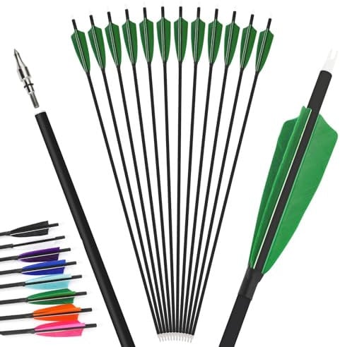 12Pcs 4inch Türkei Feder gemischt Carbon Pfeil 500 Spine Bogenschießen Jagdpfeile Anzug für Compound/Recurve Bogen Ziel Praxis Pfeil (grün, 28 Zoll)