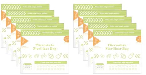 10 Count Pouch Reusable Microwave Sterilizer Bags for Breastpump Part/Baby Bottle 20 Times Per Bag Reusable Micro-Steam Bags for Baby Bottles and Breast Part