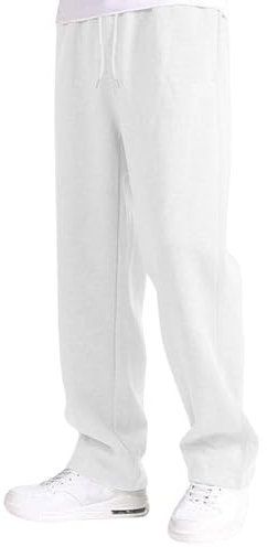 Generisch Jogginghose Herren Breite Baggy Sweatpants Baumwolle Elastische Taille Jogging Hose Weites Bein Sporthose Lang Sweat Pants Men Winter Warme Männer Sweathose Mit Taschen B1- Weiß L