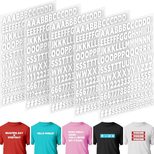 Ruzister 5 hojas de 830 letras y números para planchar en ropa, letras de vinilo para planchar con la A-Z, transferencia de calor, letras del 0 al 9, números