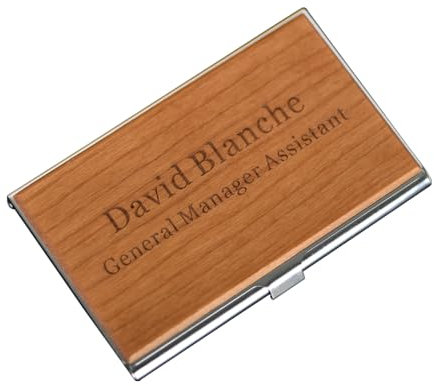 Asbanzerks Visitenkartenetui aus Holz, personalisierbar, aus Holz und Edelstahl, Kartenetui für Damen und Herren, Kirschrot