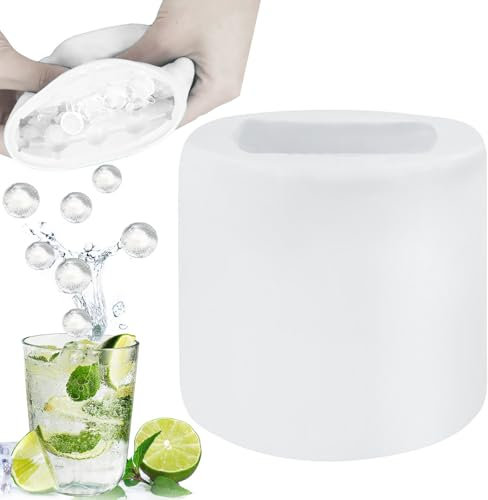 Eiswürfelform Silikon, EiswüRfelschale Eiseimer, EiswüRfelbehäLter mit Deckel, Ice Cube Eiswürfelformen, Wiederverwendbar Eiswürfelbereiter Becher für Küche, Cocktail, Whisky, Getränk (Weiß)