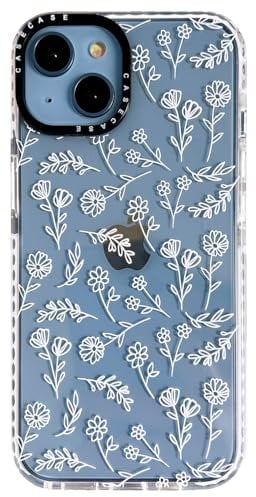 AMART for iPhone 12 Mini/13 Mini Case Clear with Cute White Flower Pattern Design Women Girls Soft TPU Built-in Bumper Shockproof Phone Cover for iPhone 12 Mini/iPhone13 Mini