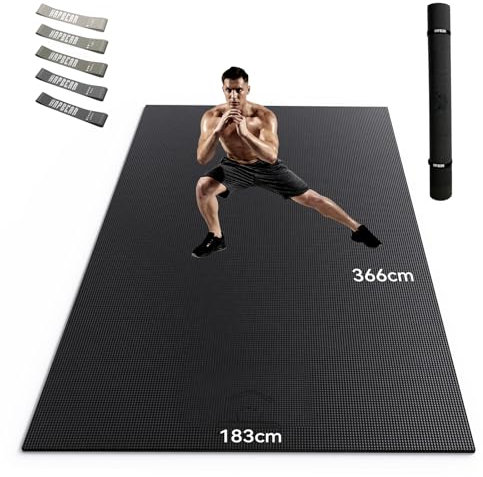 HAPBEAR Extra Groß Breit Sportmatte Fitnessmatte Gymnastikmatte rutschfest-Yogamatte 366 cm x 183 cm x 8 mm Dicke, Hoher Dichte Ultra Haltbar PVC,Trainingsmatten mit Fitnessbänder, Schuhfreundlich-09