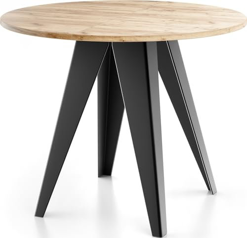 WFL GROUP Esstisch Glory im Industriestil - Modern, Rund - Ausziehbar von 90 cm bis 130 cm, mit Pulverbeschichteten Metallbeinen, Tisch für Kleine Küche - Craft Eiche