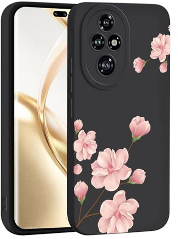 ILING Liquido Silicone Cover per Honor 200 Pro 5G, Elegante Floreale e Simpatico Animato Motivo Ragazze Custodia, Ultrasottile Morbido TPU Bumper Antiurto Matte Case (Nero Q07)