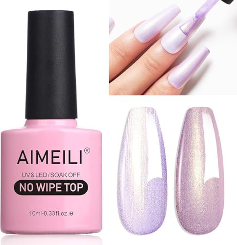 AIMEILI Glitzer Top Coat Perlmutt 10ml No Wipe Top Coat Pearl Effect Nail Gel UV Perlmutt Überlack Pearl Top Coat Perlmutt Schimmer 009