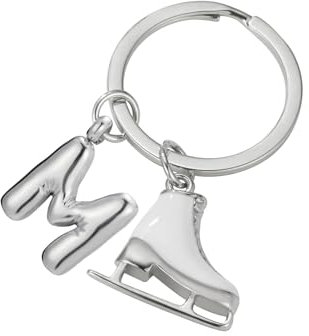 LIKGREAT Schlittschuh-Schlüsselanhänger für Unisex, Edelstahl, Eiskunstlauf, Initiale, Schlittschuhlaufen, Schlüsselanhänger, Handtaschen-Dekoration, silber, Medium