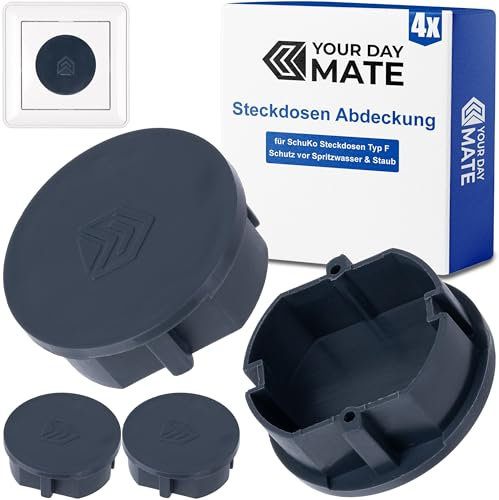 Cache-prise, 4 pièces, en gris, protection de prise contre la poussière, les éclaboussures, pour prise SchuKo type F, couvercle pour bloc multiprise, prises multiples, enrouleur de câble, cuisine