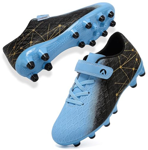 LECYGNB Boys Football Boots Kids Girls Athletics Training Astro Turf Soccer Shoes Teenager Profession Competition Indoor Outdoor Sneakers Unisex Blue Cyan UK 5