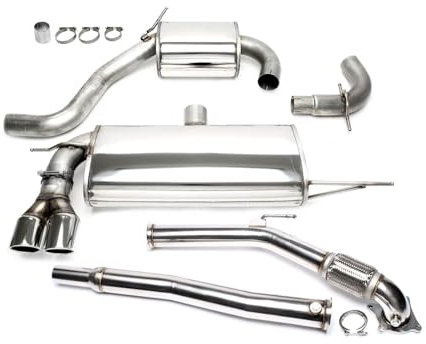 TA Technix Duplex Sportauspuffanlage aus Edelstahl mit Endrohr 2x80mm rund gebörtelt inkl. 3 Zoll / 76mm Downpipe, Downpipe ohne TÜV Gutachten/Edelstahlanlage mit EG Zulassung, Art.-Nr. 33VW003