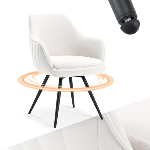 BERYTH Esszimmerstuhl Samt Moderner Drehstuhl Gepolsterter Schminktischhocker 360° Drehung Armlehnen bis 120kg Belastbarkeit Bodenfreundliche für Wohnzimmer Schlafzimmer Esstisch 1er Pack Weiß