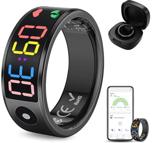 Smart Ring for Men Women, Sleep & Heart Rate Monitor Health Ring, Fitness Ring Heart Rate Blood Oxygen Sleep Monitor Step Counter Activity Tracker for Android iOS with Charging Case (#8-Q)
