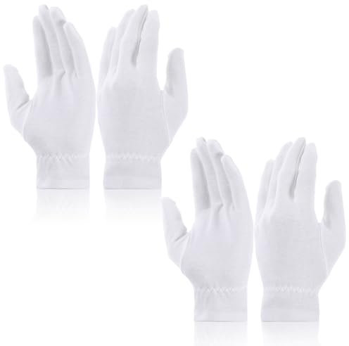 2 pares de guantes de algodón blanco,Guantes hidratantes,Guantes de tratamiento para dormir y spa hidratante,adecuados para manos secas y eczema,Examinar joyas