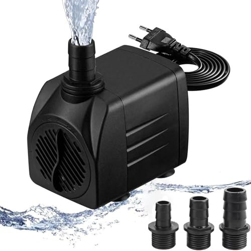 Mini Wasserpumpen(45W, 3000L/H), Ultra Leise Aquarium pumpe mit hohem Hub, brunnenpumpe mit 1,5 m Netzkabel,4 Saugnäpfen, 3 Düsen für Aquarien, Teich, Brunnen, Statuen (45W)