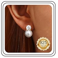 JeweBella Perlen Ohrringe Silber 925 Stecker Damen Perlenohrringe Hängend | Hypoallergene Zirkonia Perlen Ohrstecker Silber 925 für Frauen Mädchen,Braut Hochzeit Geschenk 6/8/10/12MM,Gold/Silber,20G