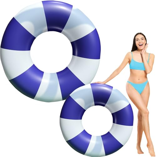 Anello da nuoto per adulti, in stile retrò, gonfiabile, per piscina estiva, per feste (blu scuro, 120)