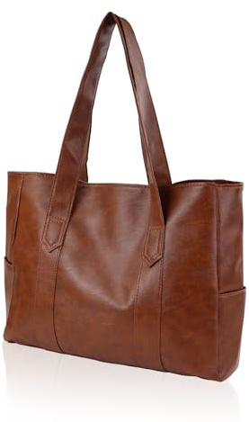 AfitLulu Grand sac fourre-tout en cuir synthétique pour femme avec bandoulière plus large et fermeture éclair, 5 poches, sac à main simple pour le shopping, les voyages, les rendez-vous
