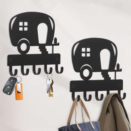 NZWBSHSSP 5 Hooks Key Holder for Wall Set of 2 Metal Caravan Key Rack Home Caravan Essential Gadgets for Home Office Entrance Decor