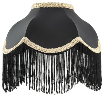 Classic Victorian Designed Empire Lampshade in Black Faux Silk with Ornate Gold Trims | 30cm Diameter | Hanging Black Tassels by Happy Homewares