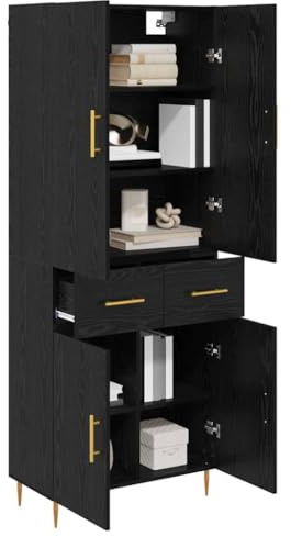 vidaXL Highboard Schwarz Eichen-Optik 69,5 x 34 x 180 cm Holzwerkstoff, Wohnzimmeraufbewahrung, Moderne Bücherregal, freistehende Regale, vielseitiger Organizer, Innenregale