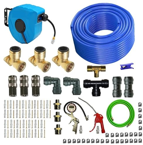 John Guest Workshop Garage 15mm Professional Hi-Flow 30m Air Kit with Reel Hose and Attachments