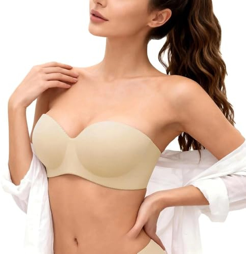 changlizi Strapless Push up Bra for Women, Non-Slip Padded Bras | Lift up Bandeau Underwire Padded Bras, Non-Slip Back Straps, Support for Strapless Dress & Everyday Wear