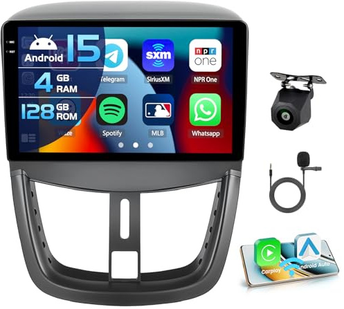 Inefala 4+128G 9'' Android 15 Autoradio pour Peugeot 207 2006-2015 | Radio avec sans Fil Carplay et Android Auto Lien Miroir Radio FM/RDS GPS WIFI Bluetooth SWC Caméra de Recul