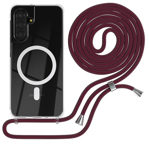 EAZY CASE - Handykette kompatibel mit Galaxy A17 Kette zum Umhängen Stoßfest Handyhülle für Galaxy A17 Silikon Hülle mit Band Handytasche Transparent als Fallschutz in Burgunder Rot