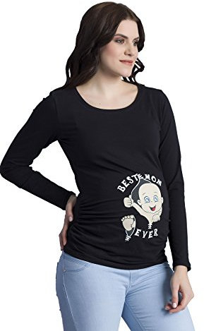 Best Mom Ever – vêtement de maternité Mignon et Rigolo T Shirt à Motif pour la Grossesse Femme Haut Humour, à Manches Longues (Noir, Medium)