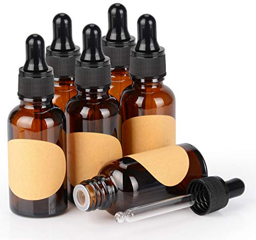 stonylab 30 ml (1 oz) 6er-Pack Glas Tropfflasche, Braun Leere Glasflasche mit Kegelförmigem Glastropfer, Innenstöpsel und Etikett für Ätherische Öle, Aromatherapie-Düfte