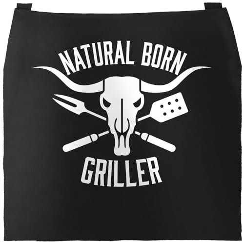 MoonWorks® Grill-Schürze für Männer mit Spruch Natural Born Griller Baumwoll-Schürze Küchenschürze Kochschürze Grillen Barbecue BBQ Fleisch Sommer schwarz unisize