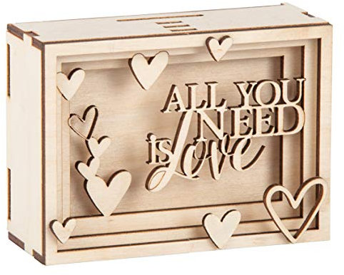 Rayher DIY Geldgeschenk Verpackung Love für Hochzeit, 3D Geschenkbox aus Holz zum Gestalten, 14-teilig, 11,5x8,5x5cm, Natur, Box 1Set, FSC Mix Credit, 62923505