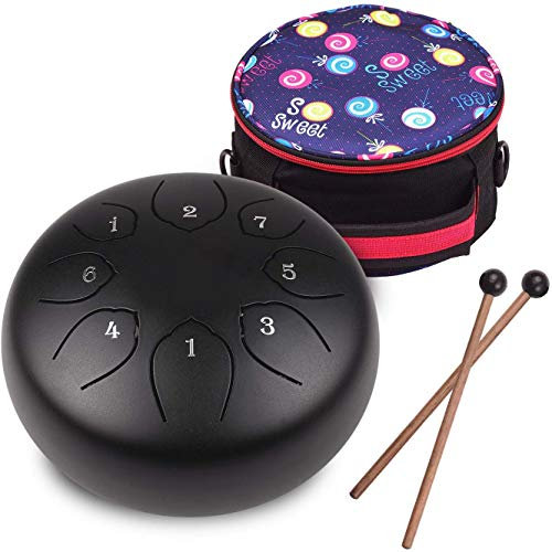 Musfunny Steel Tongue Drum Zungentrommel : 6 Zoll 8 Noten C-Dur Handpan Instrument - Stahlzungentrommel Schlaginstrument für Geburtstagsgeschenk Klangheilung Yoga Meditation (Schwarz)
