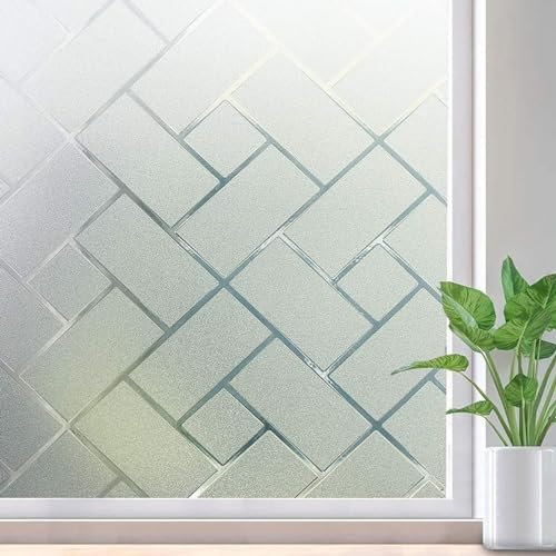 rabbitgoo Window Film Privacy Frosted Glass Film for Windows, Static Cling Non-Adhesive Frosting Decorative Stickers Opaque Anti UV Glass Covering for Home Office 44.5 x 200 cm