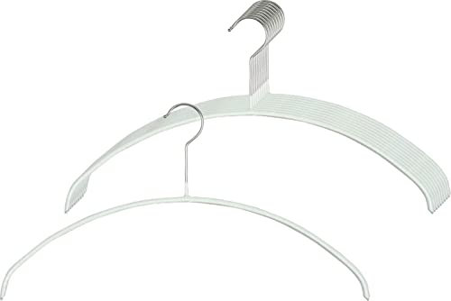 MAWA Kleiderbügel, Set mit 10 hochwertigen, platzsparenden, rutschfesten Kleiderbügeln, ideal für T-Shirts und Pullover, mit 360° drehbarem Haken und Rutschfester Beschichtung, 46 cm, Weiß