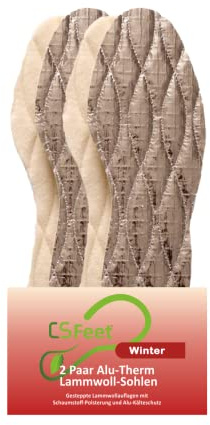 MADE IN GERMANY 2 Paar Wintersohlen für Schuhe aus Alu-Therm-Lammwolle Gr. 44/45 von CS Feet - Wärmende Schuheinlagen und Einlegesohle