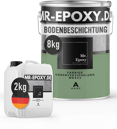 Mr. Epoxy Epoxidharz Bodenbeschichtung (10 kg, RAL 6021 Blassgrün) | 2K Betonfarbe für Garagen, Keller & Werkstatt Boden - Flüssigkunststoff Epoxid Grundierung und Bodenversiegelung