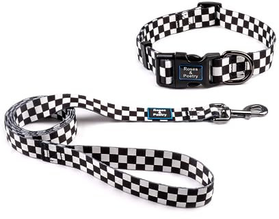 Roses&Poetry Hundeleine (1,5m) Hundehalsband im Set für Welpen Kleine Mittlere Große Hunde mit Wundervolles Design,Verstellbar Pet Hundehalsband und Hundeleine Leine Set（Schwarz/Weiß-S）