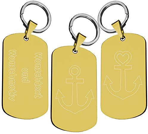 Anker Schlüsselanhänger aus Edelstahl | Schwarz Silber Gold | Seemann Kapitän Segeln Boot Schiff | Schlüssel Anhänger Schlüsselring Ring | Beidseitige Wunschgravur Personalisiert Gold