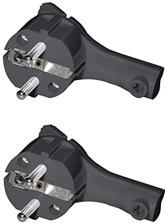 2 Stück SAT-FOX Schutzkontakt-Winkelstecker, extraflach aus Kunststoff (8mm Höhe), mit Klappgriff und Knickschutz, 250V (16A), für Kabel bis 3x1,5 mm², IP20, schwarz