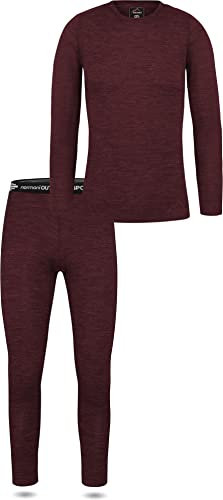 normani Damen Merino Unterwäsche-Set Garnitur (Langarmshirt Unterhemd und Unterhose) 100% Merinowolle Thermounterwäsche Ski-Funktionsunterwäsche Farbe Rot/Rundhals Größe XXL