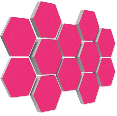 platino24 Schallabsorber COLORE aus Basotec G+ I Akustikpaneele mit Akustikfilz I 3D Wand-Paneele mit 12 Waben in Fuchsia I Akustikplatten zur Schalldämmung in Büro, Studio & Wohnung