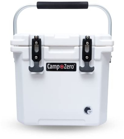 CAMP-ZERO 12 | 12.6 cuartos de galón Nevera Portatil Premium con portavasos moldeados y mango plegable de aluminio (blanco)