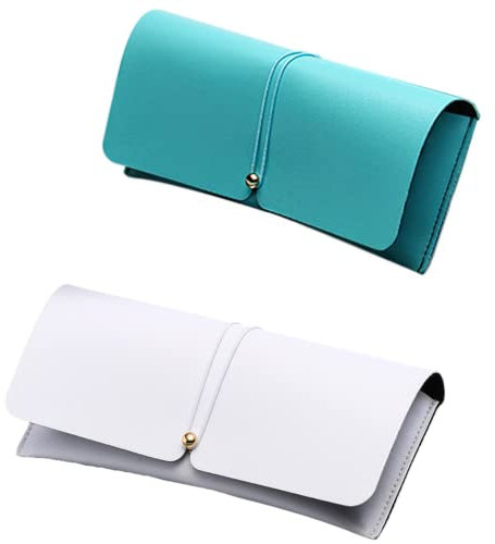 CHENGZI 2 PCS Donne Occhiali Caso Morbido Portatile PU Pelle Pouch Sottile Con Panno & Borsa, Bianco e Verde, Taglia Unica