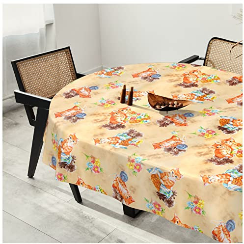 Wachstuchtischdecke Wachstuch Tischdecke abwaschbar Wachstischdecke Plastik-Tischdecken Glatt Oval 140x180cm Schnittkante Katzen