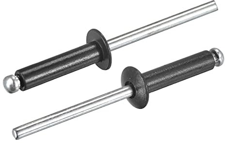 sourcing map Aluminum Blind Rivets, 4mm x 16mm 27mm Mandrel Open End Rivet Flat Round Head for Joining Metal Plate, Black 100 Pcs