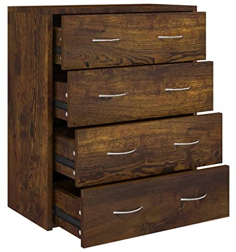 vidaXL Aparador con 4 Cajones Armario Auxiliar Almacenamiento Mueble Sala de Estar Dormitorio Baño Comedor Cocina Entrada Oficina Color Roble Ahumado