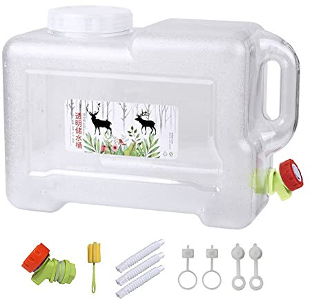 10-15L Bidon d’Eau avec Robinet, Reservoir Eau Camping Car, Bidon d'eau avec Poignée, Bidon Alimentaire sans BPA, Bidon Plastique avec Robinet Remplaçable et Brosse de Nettoyage (12L,Transparent)