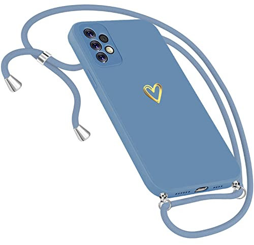 Samsung Galaxy S20 Handykette mit Herz Motiv - Necklace Handyhülle zum Umhängeband Ultradünn mit Band Kordel (Blau)